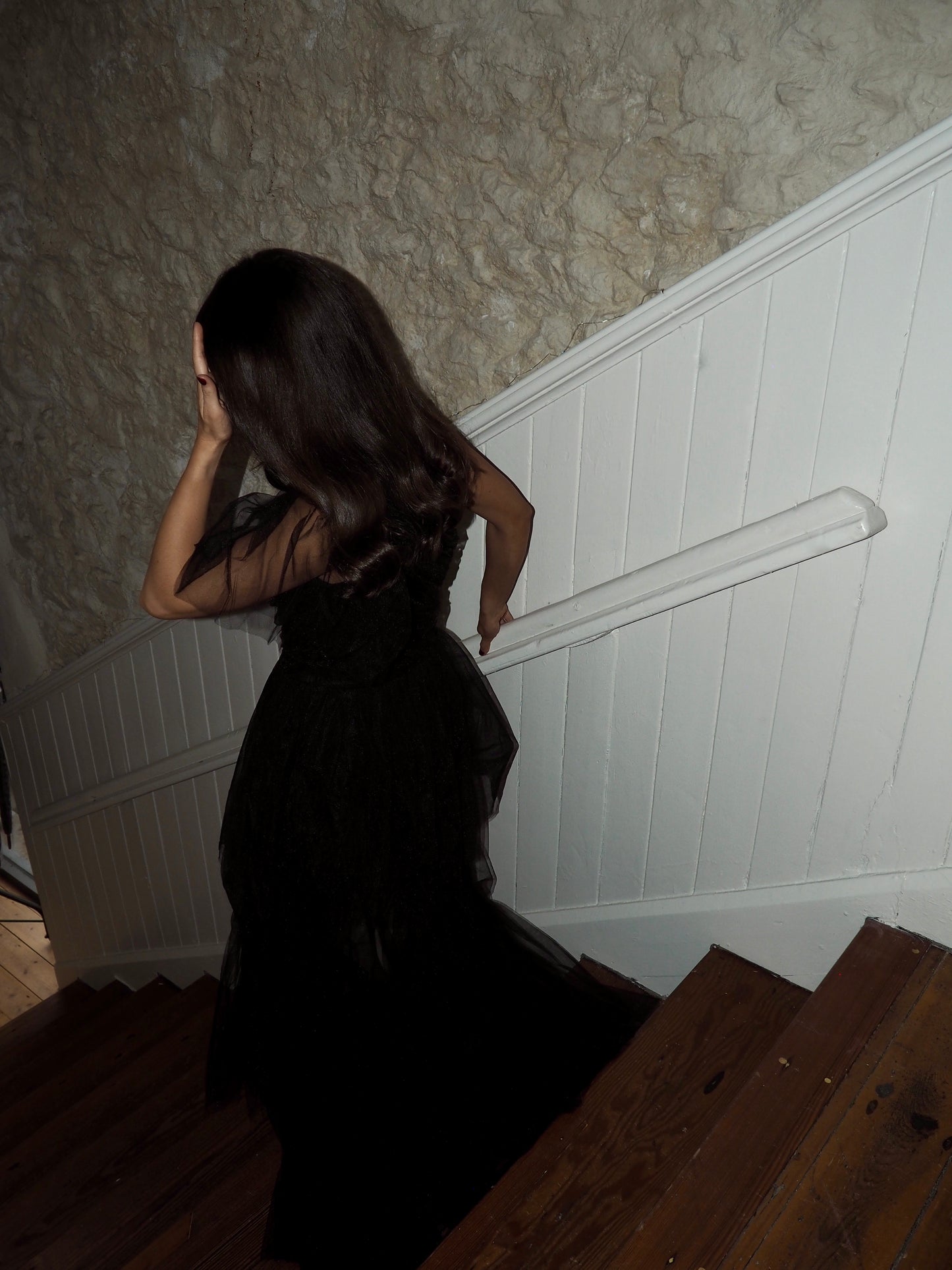Black Lace and Beads Rowan One Shoulder Tulle Gown