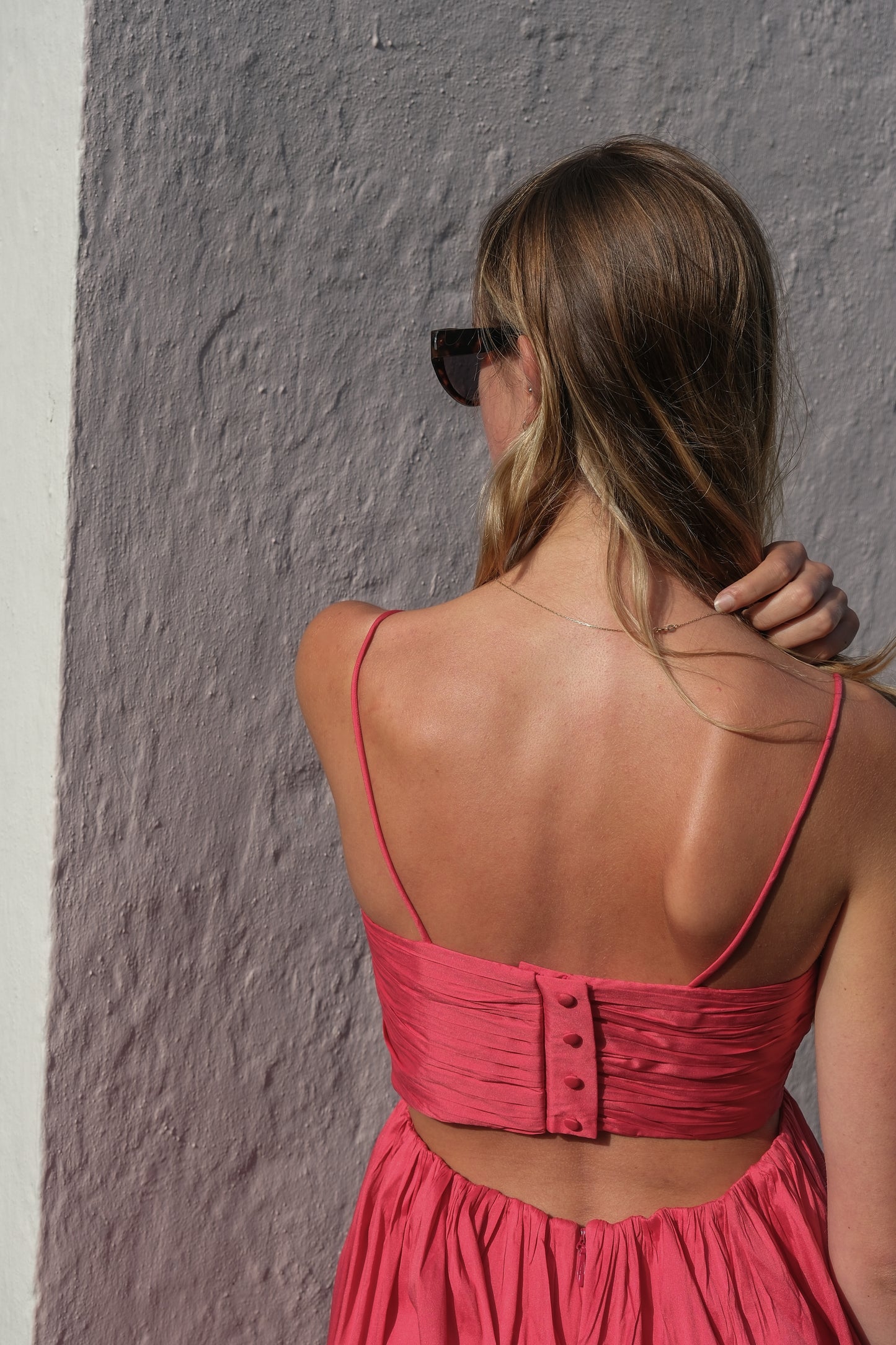 Aje Liza Ruched Taffeta Mini dress In Pink