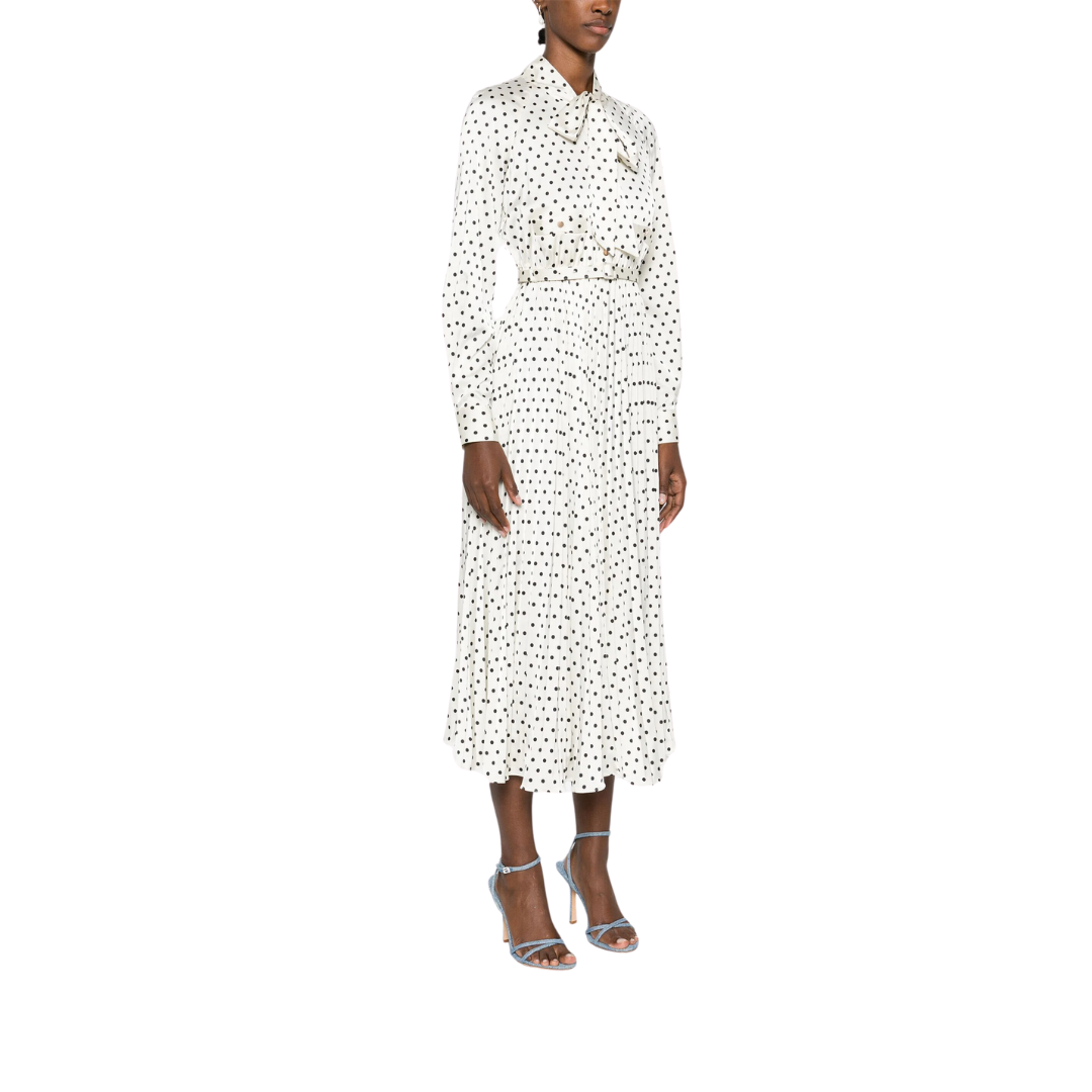 Self-portrait Cream Polka Dot Satin Midi Dress