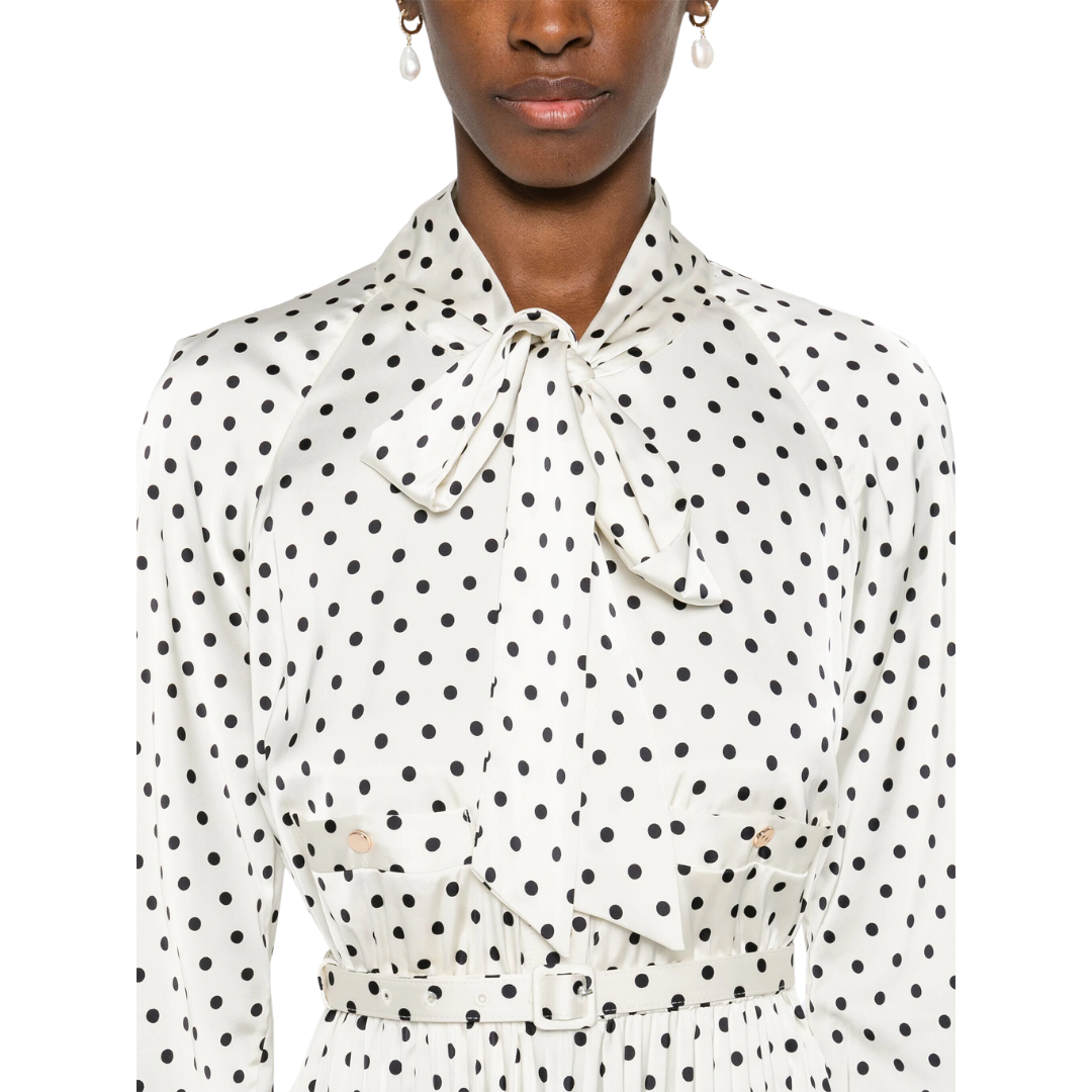 Self-portrait Cream Polka Dot Satin Midi Dress
