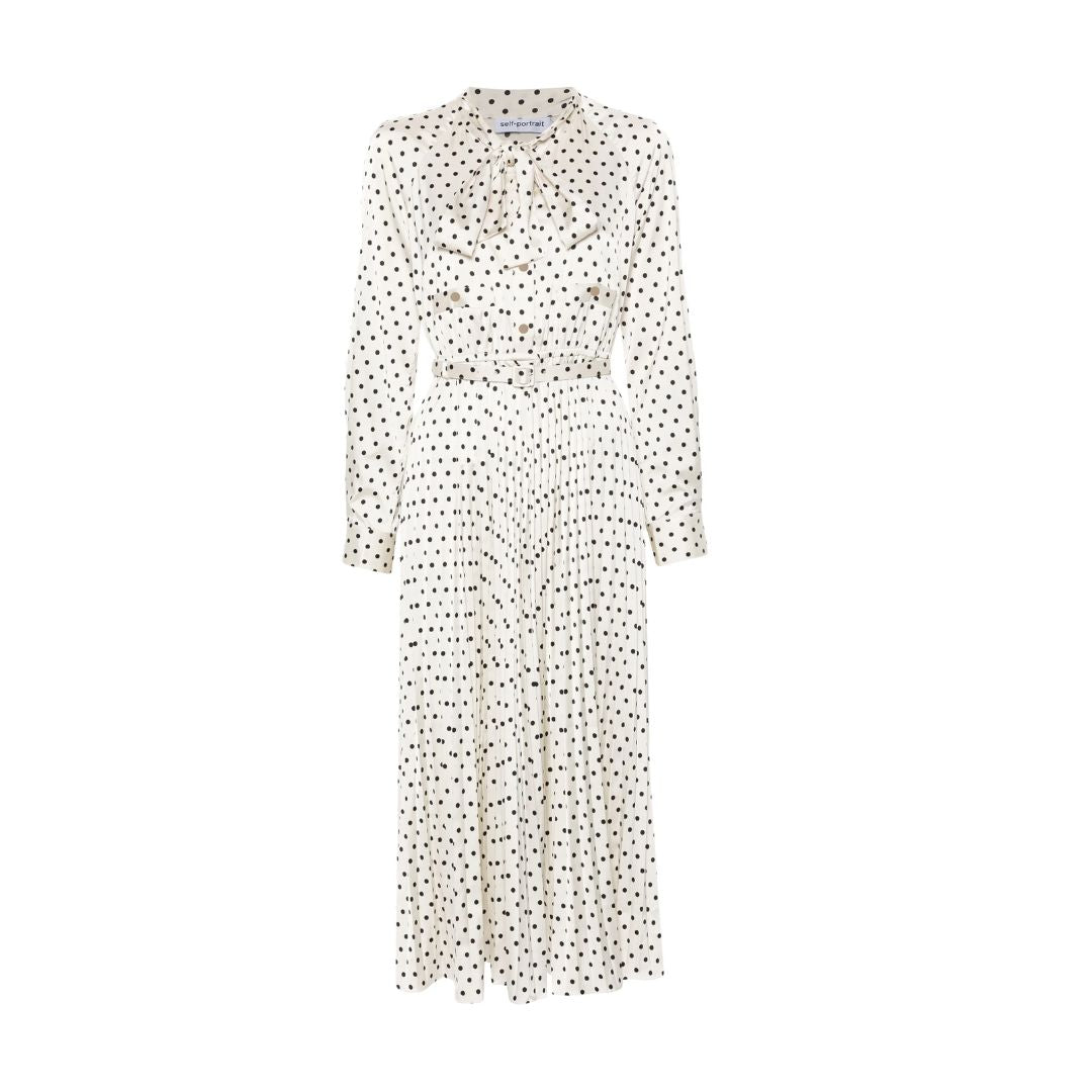 Self-portrait Cream Polka Dot Satin Midi Dress