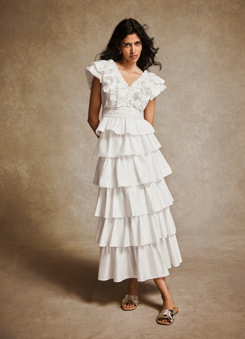 Mint Velvet White Cotton Peplum Top & Tiered Ruffle Skirt