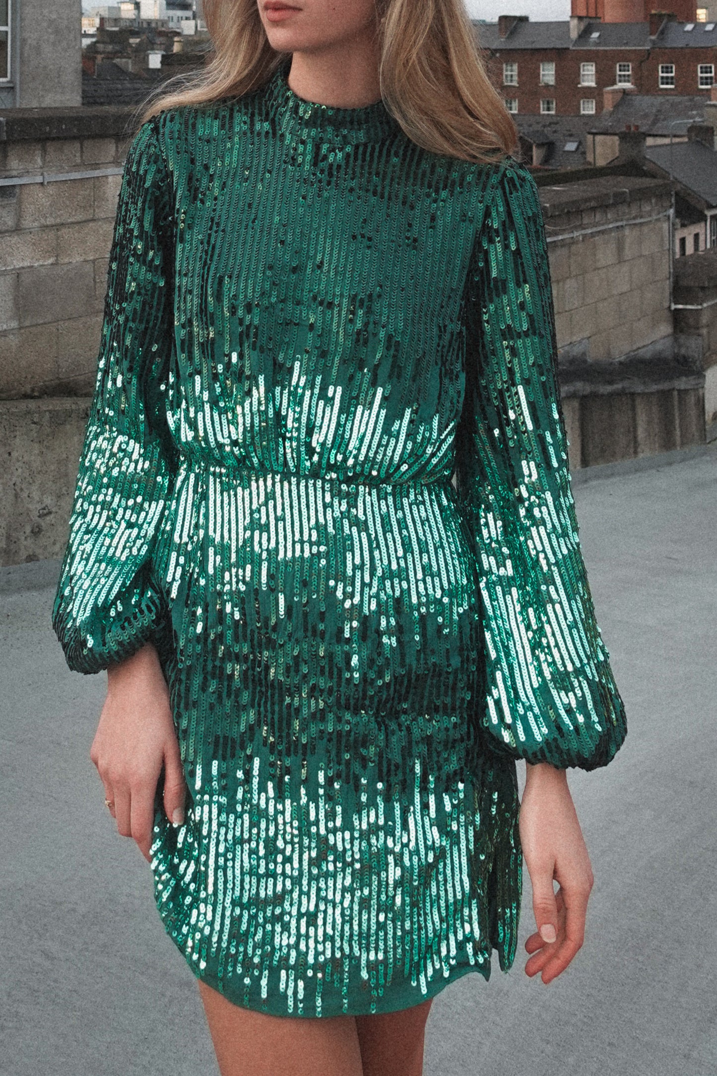 RIXO Samantha Sequined Green Mini Dress