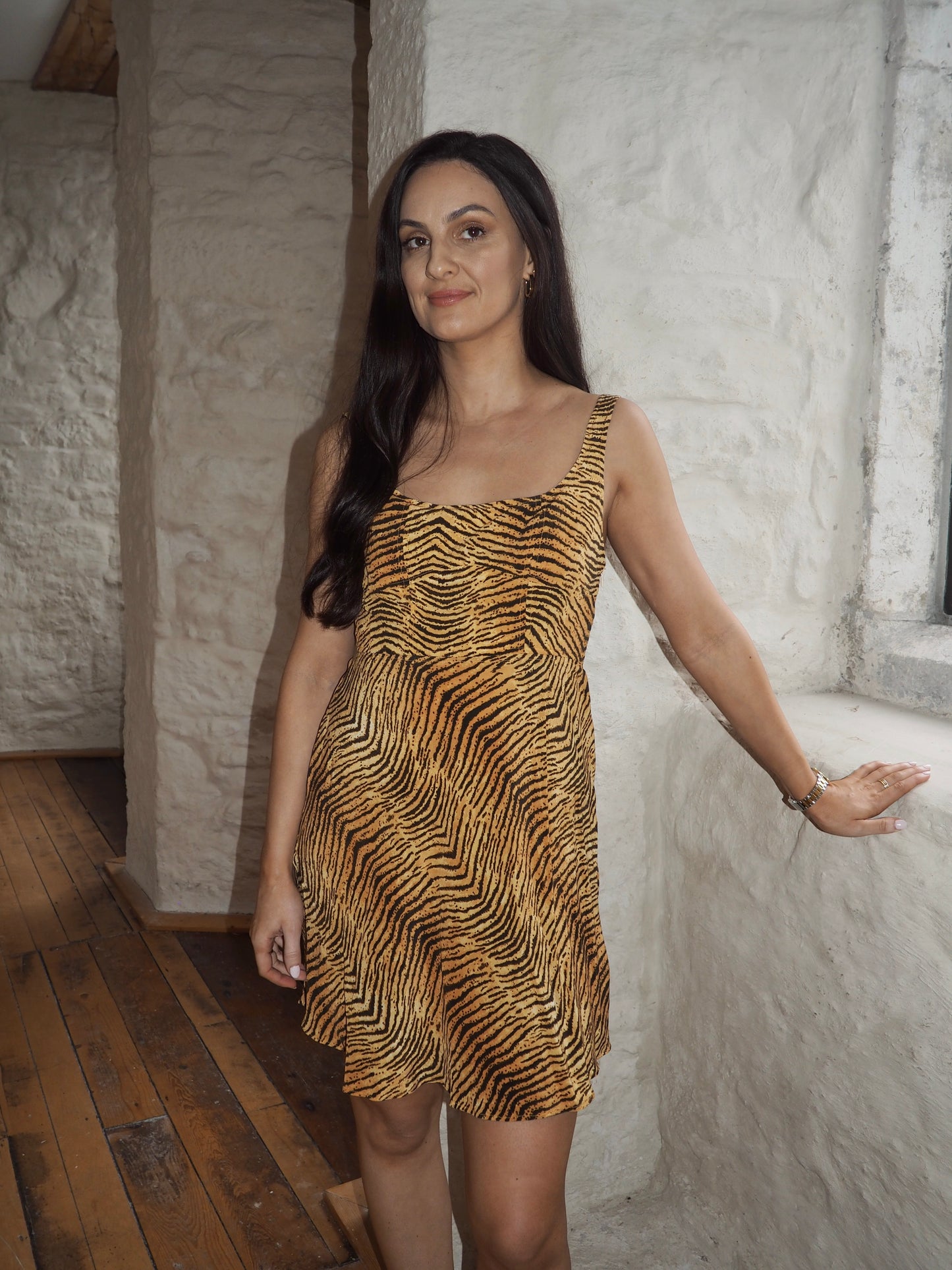 Ronan tiger print silk crepe mini dress